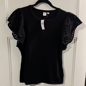 GAP Women's Black Top with Eyelet Sleeves